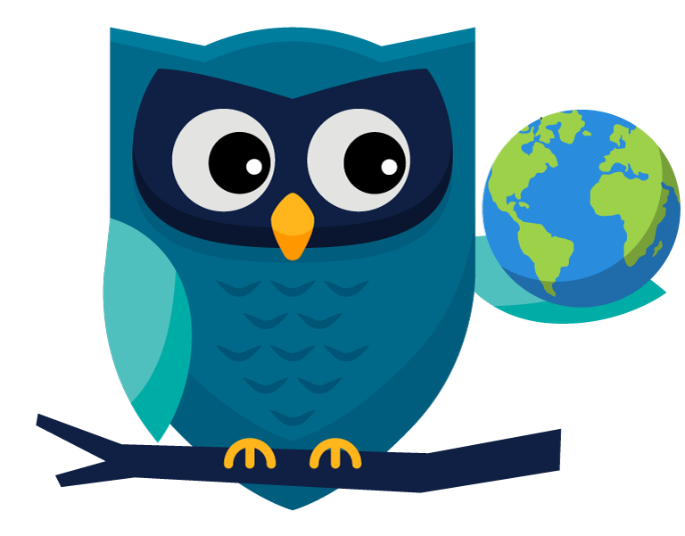 MAC owl holding a small globe of the Earth in its wing